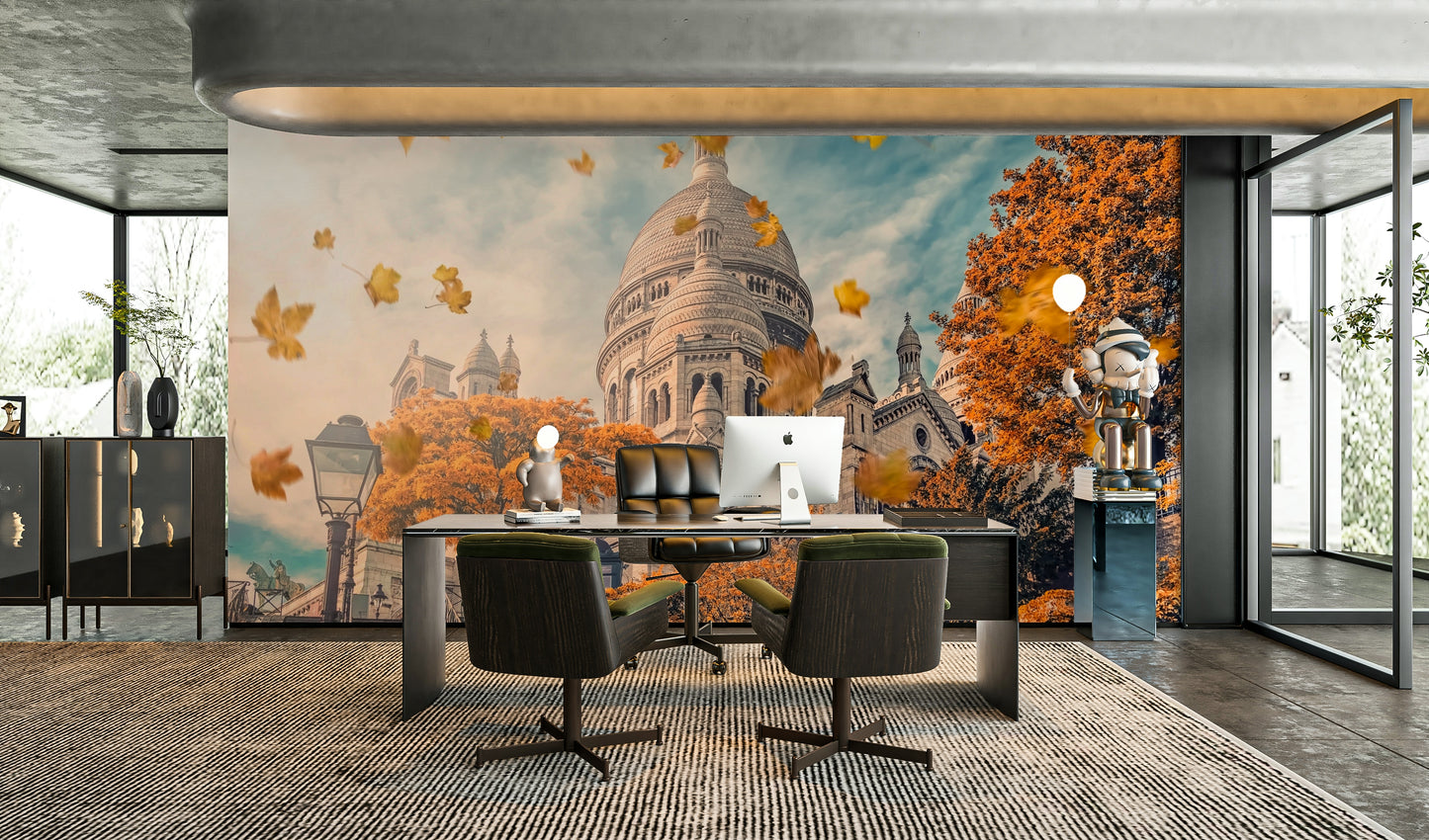 A calming Parisian cafe wallpaper mural that defines a space.

