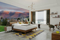 A peaceful Lake District mural on decorative wallpaper.

