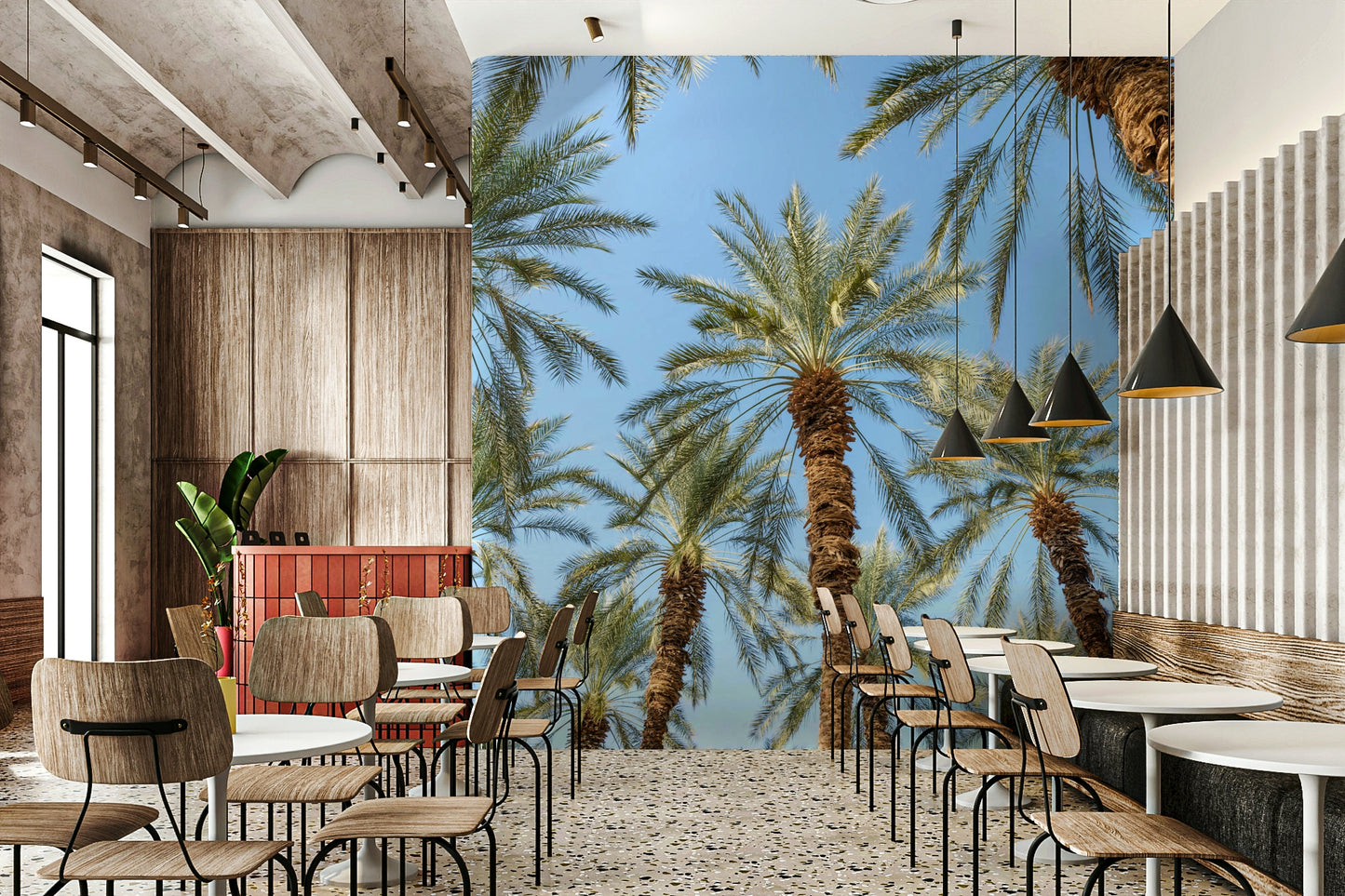 A beautiful tropical resort wall mural for a living room.

