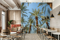 A beautiful tropical resort wall mural for a living room.

