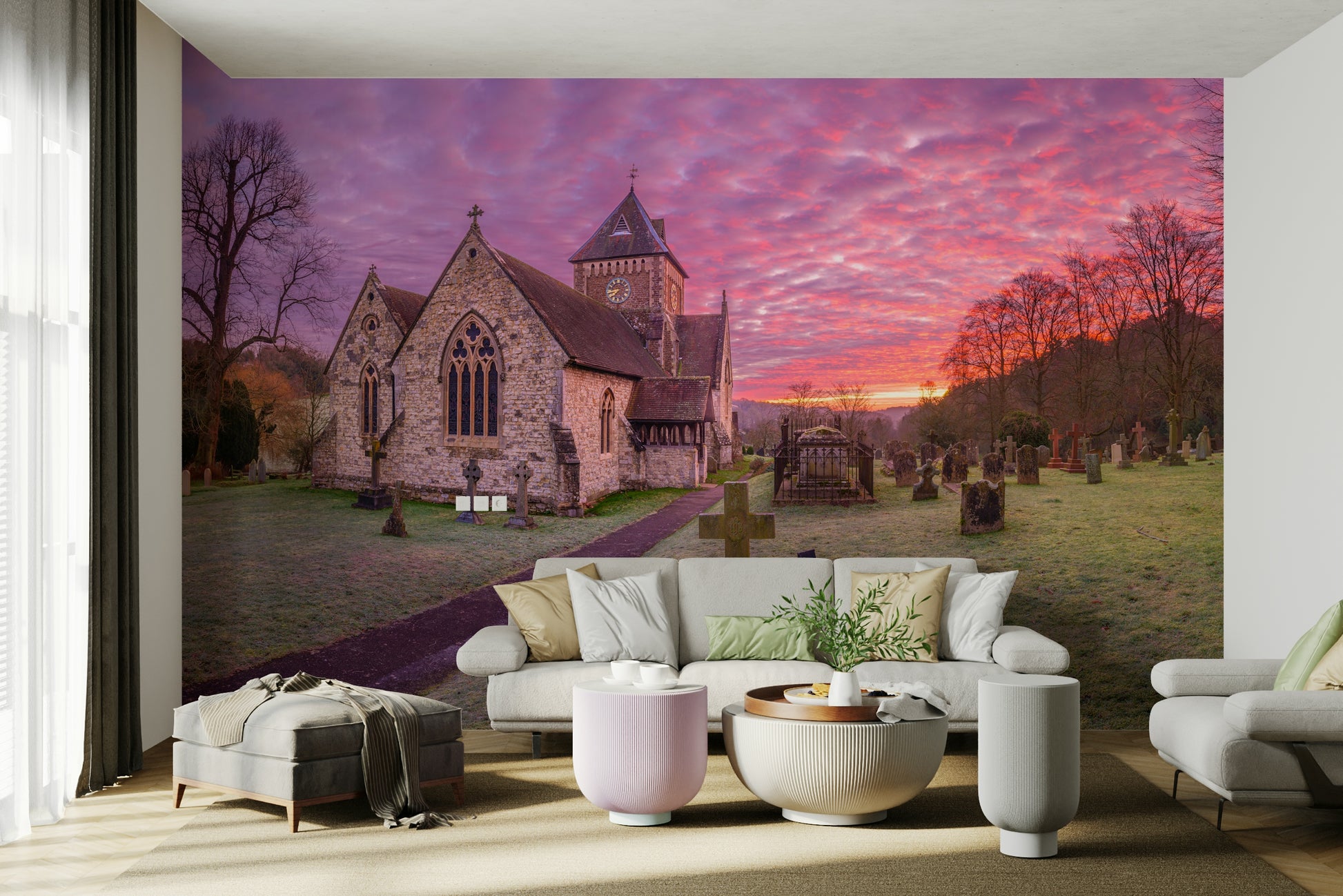 A contemplative dawn scene wallpaper mural for a feature wall.

