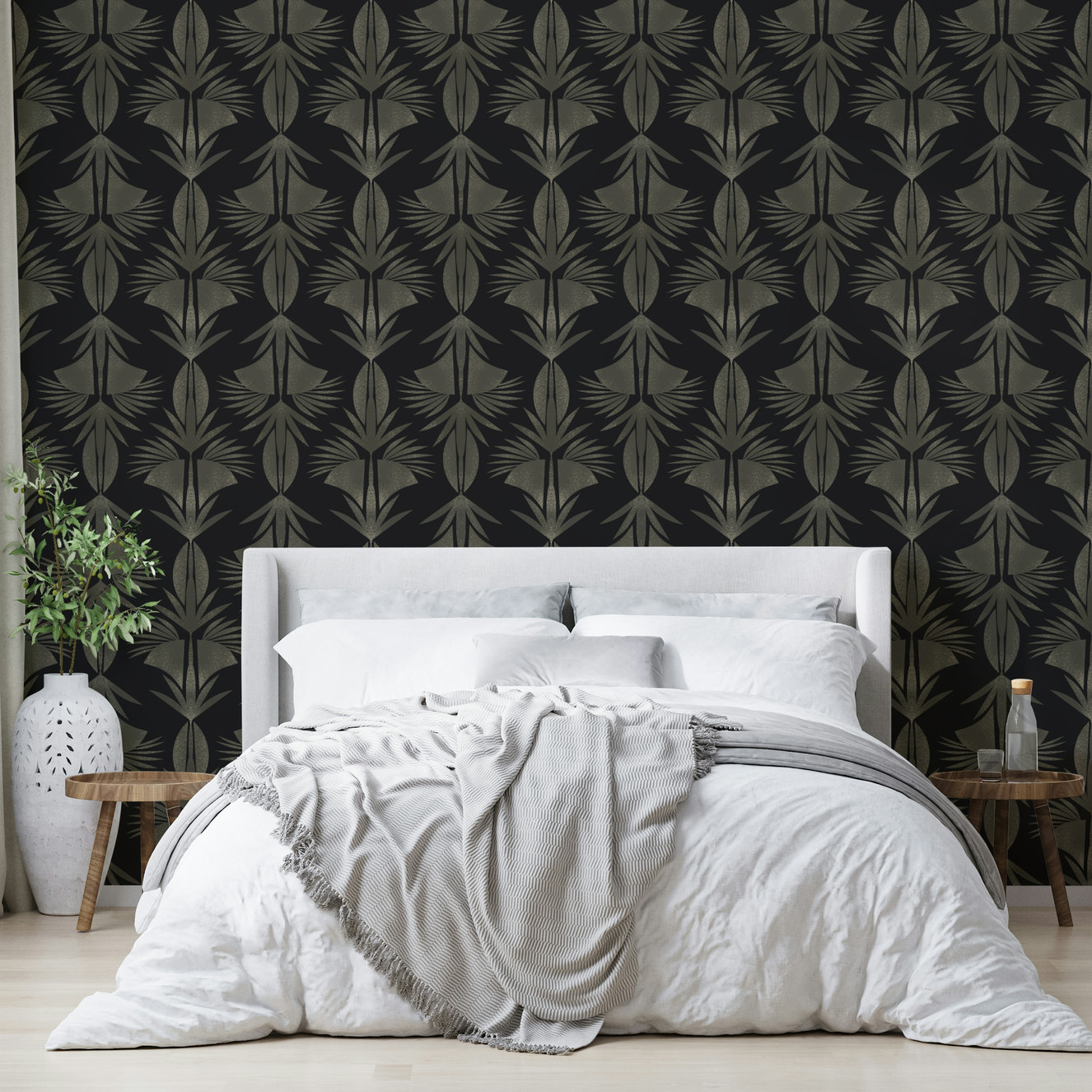 A serene botanical pattern wall mural for your decor.

