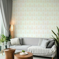 A graceful subtle palm wall mural in cool, natural tones.

