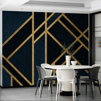 A beautiful Art Deco wallpaper mural in navy blue and gold.

