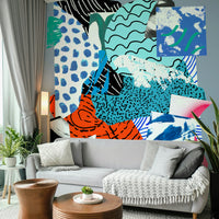 An artistic abstract color mural on minimalist wallpaper.

