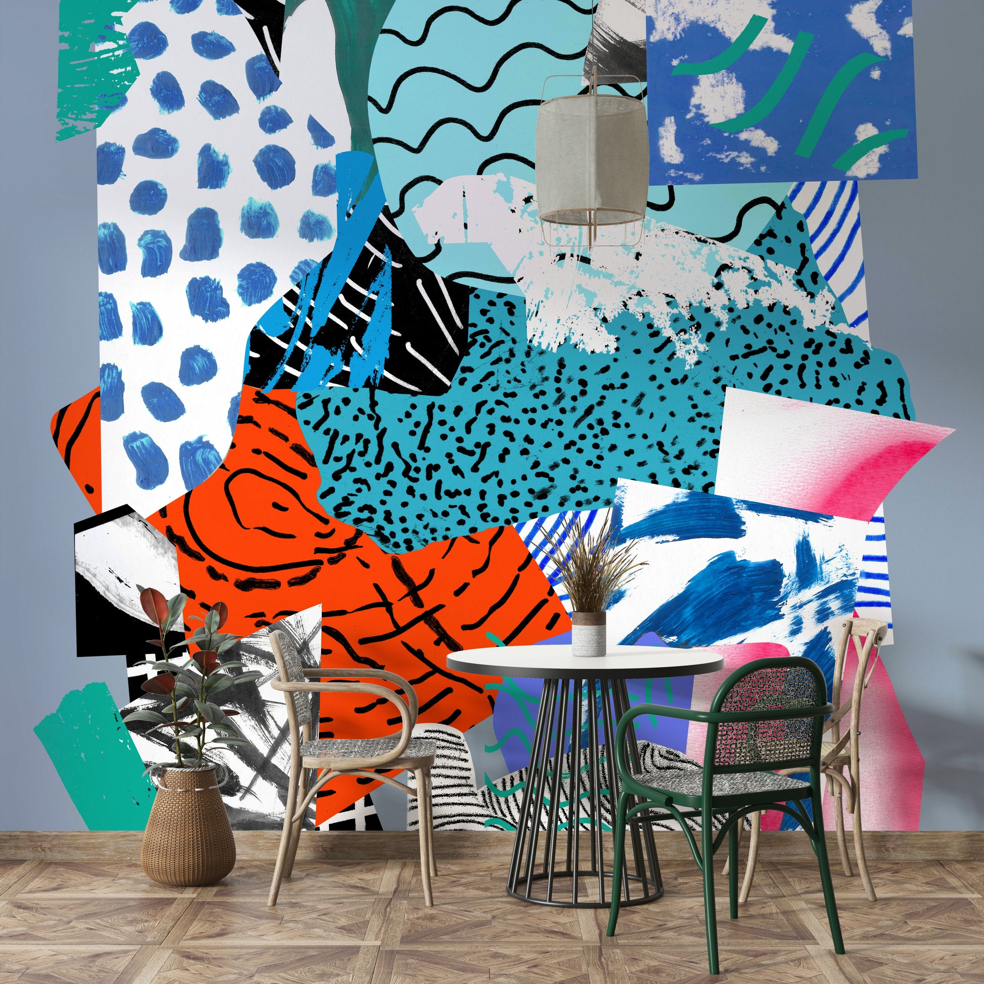 A peaceful abstract pattern mural on decorative wallpaper.

