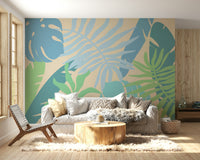 A graceful subtle leaf wall mural in cool, natural tones.

