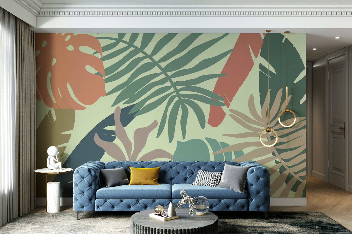 A beautiful wide-angle wall mural of plant leaves.

