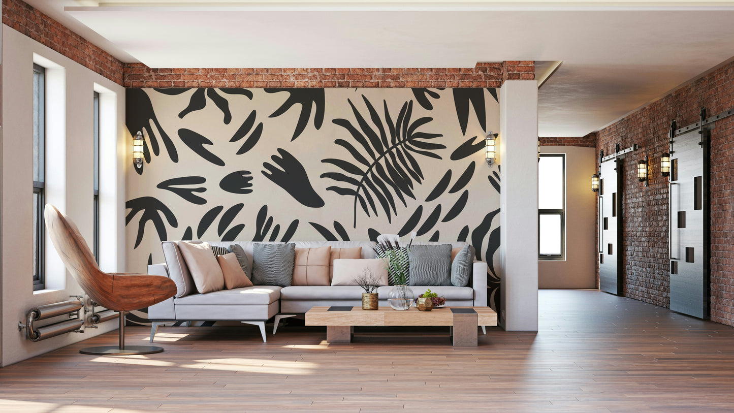 A contemplative flower silhouette wallpaper mural for a feature wall.

