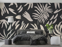 A peaceful abstract organic mural on decorative wallpaper.

