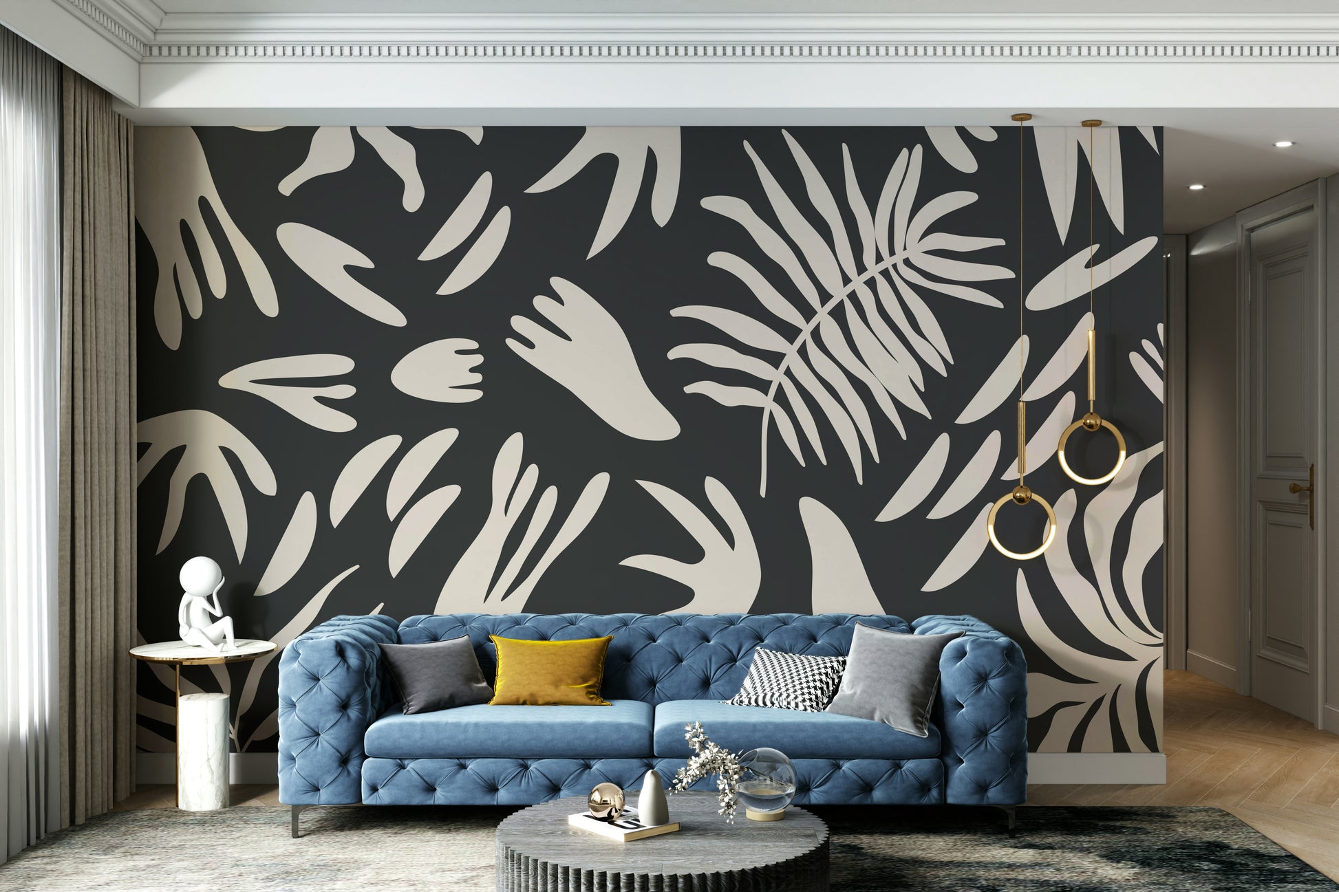 A graceful subtle leaf wall mural in cool, natural tones.


