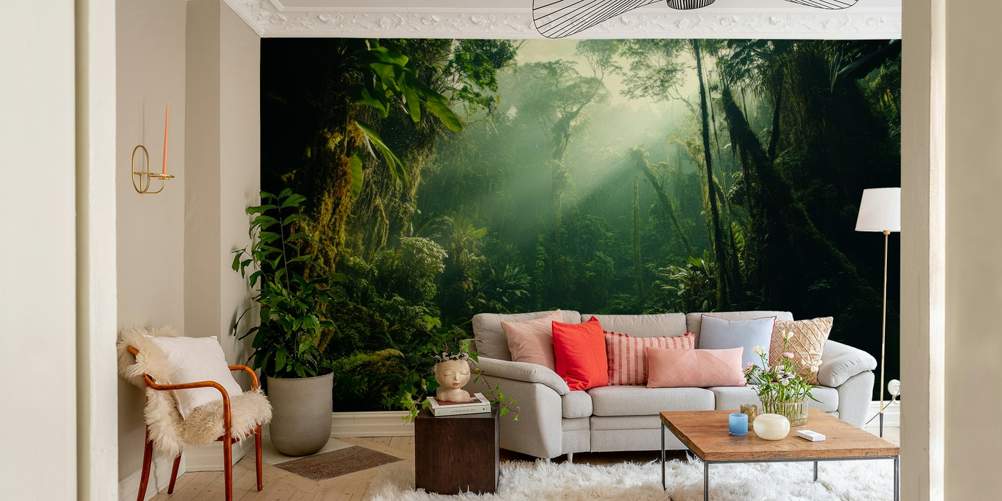 A serene mountain fog wall mural for your decor.

