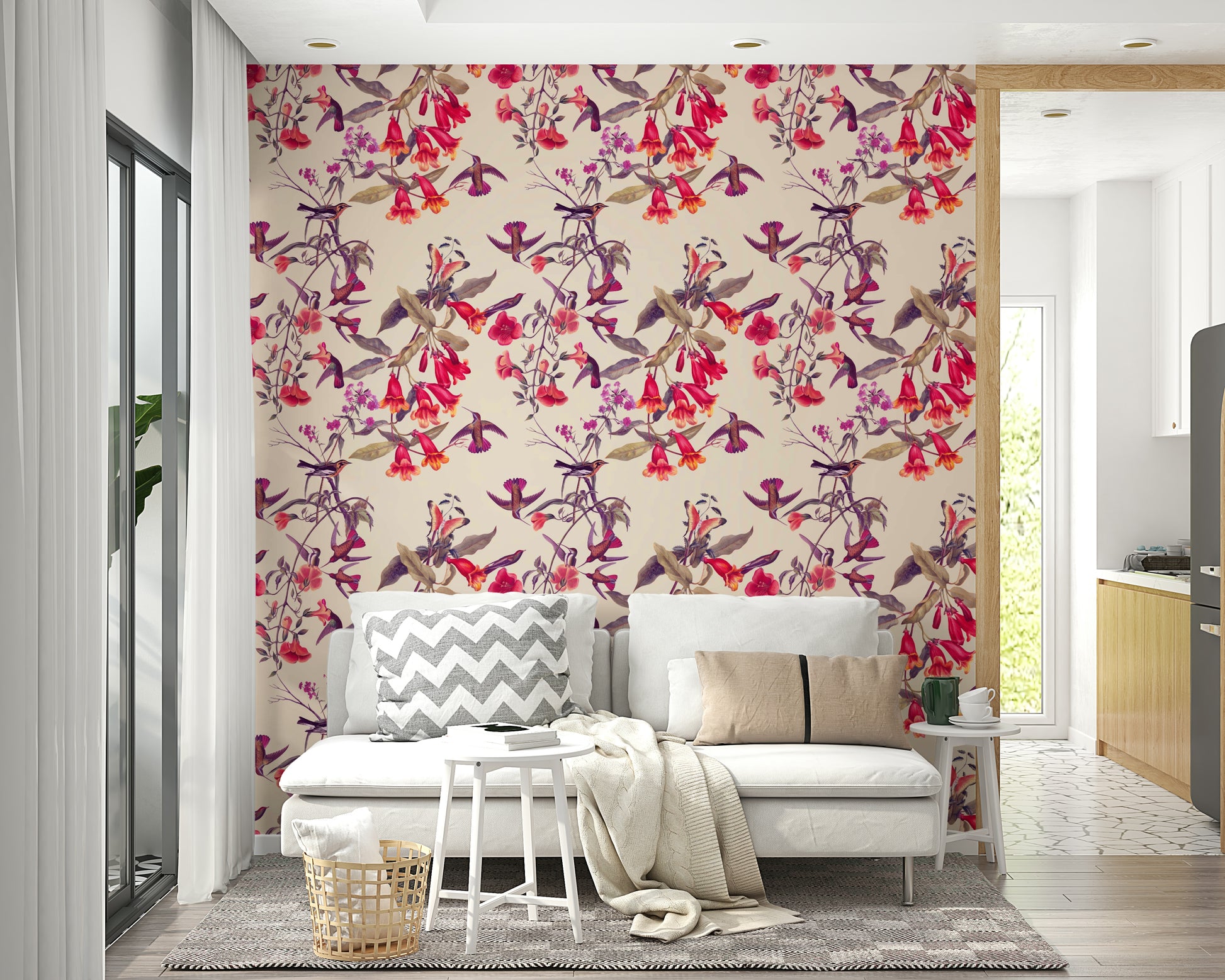 A beautiful tropical garden wall mural for a living room.


