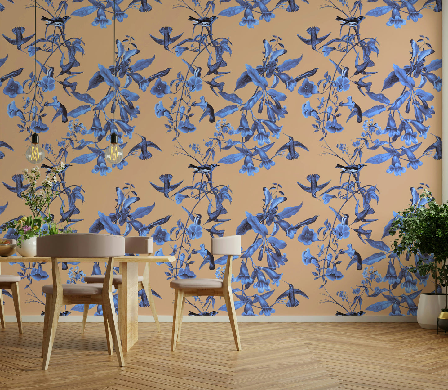 A contemplative delicate floral wallpaper mural for a feature wall.

