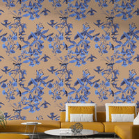 A peaceful botanical garden mural on decorative wallpaper.

