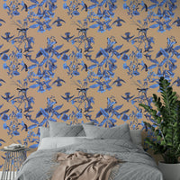 A graceful subtle bloom wall mural in cool, natural tones.

