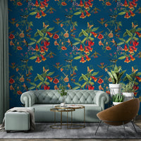 A beautiful wide-angle wall mural of delicate birds.

