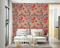 A beautiful vintage floral wallpaper mural with birds.


