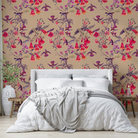 A beautiful wide-angle wall mural of delicate birds.


