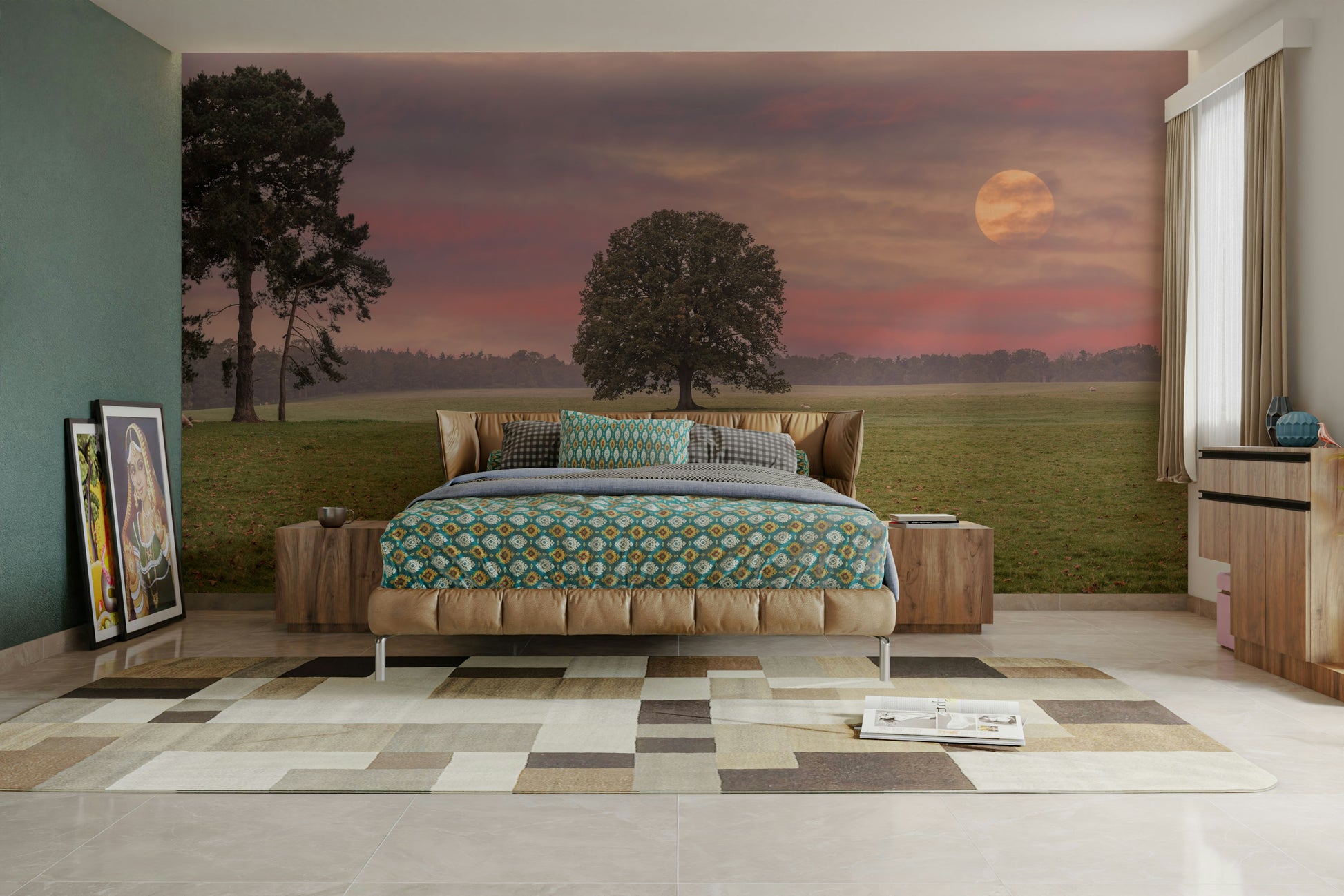A beautiful panoramic landscape wall mural for a living room.

