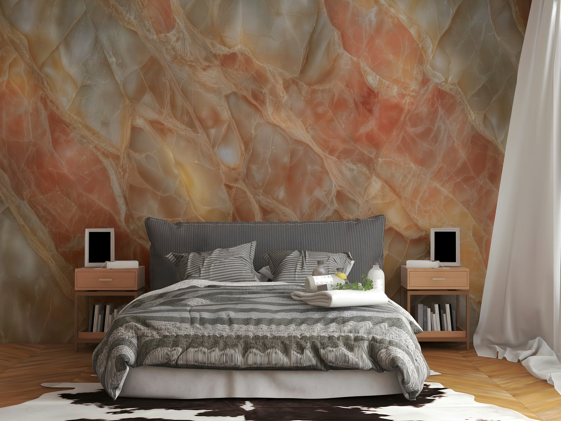 A serene abstract marble wall mural for opulent decor.

