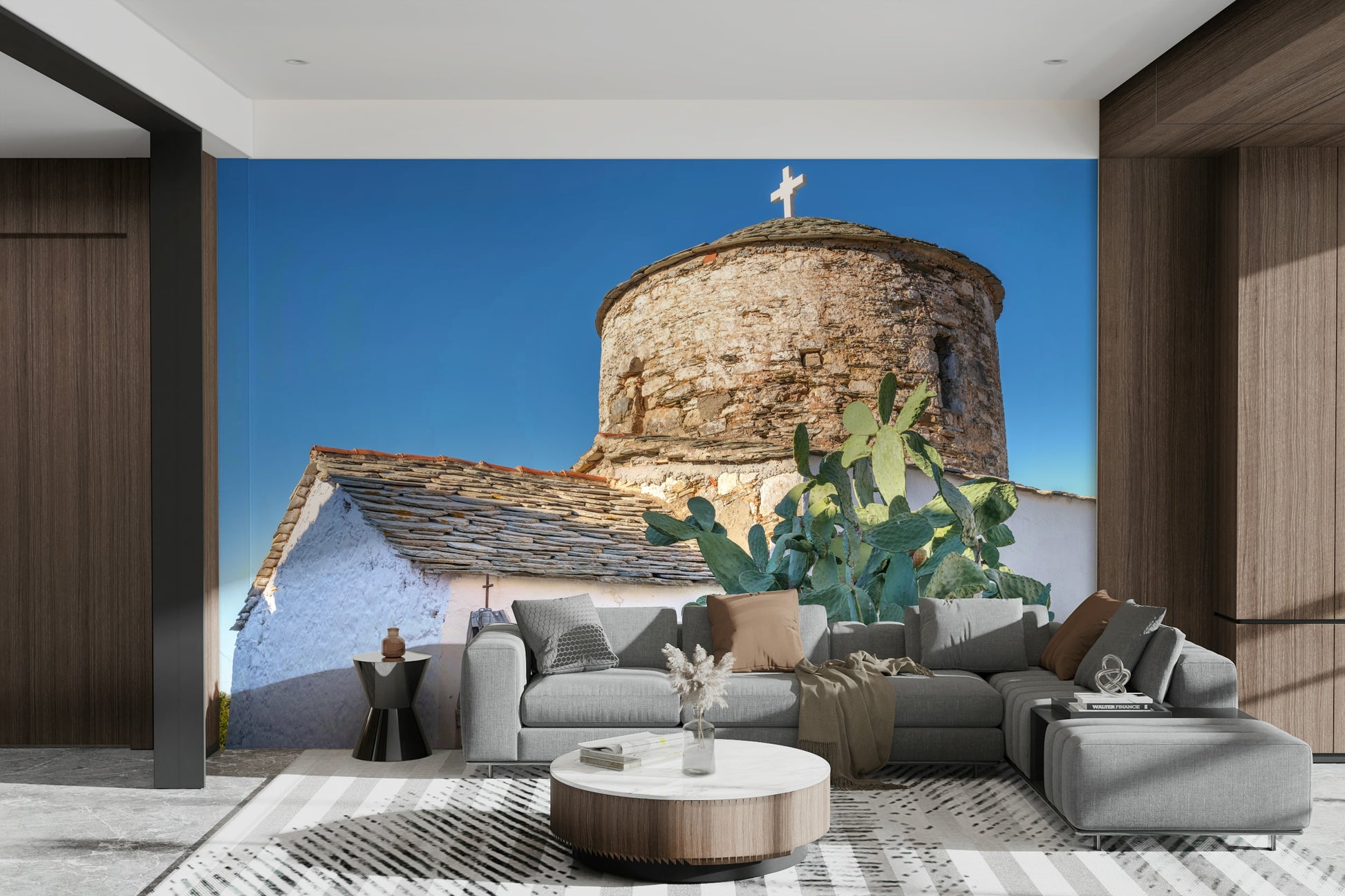 An artistic travel theme mural for home decor.

