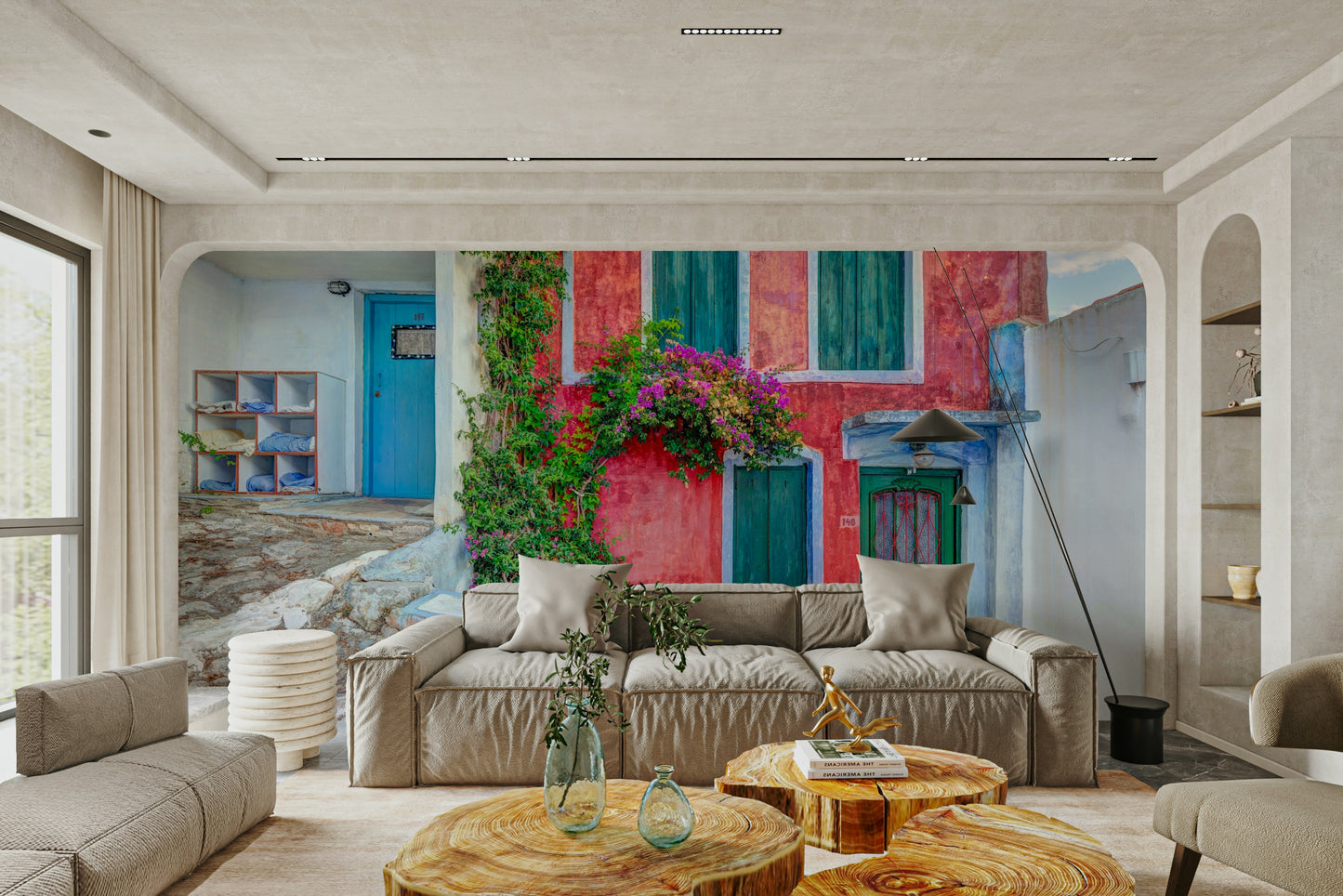 A contemplative coastal town wallpaper mural for a feature wall.

