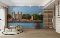A contemplative castle view wallpaper mural for a feature wall.

