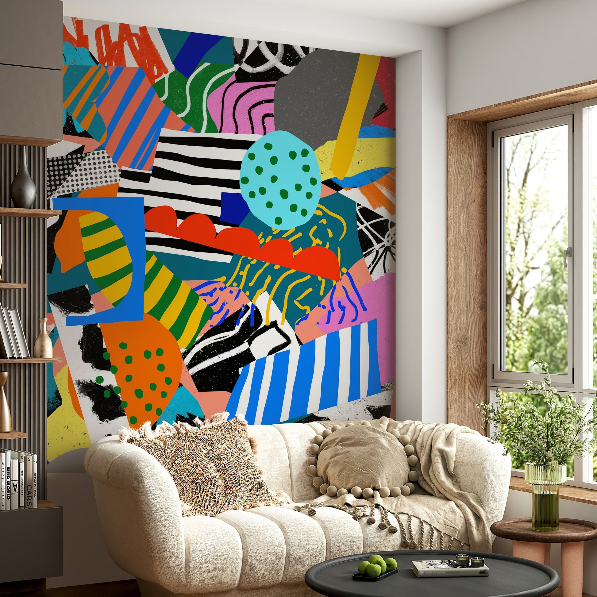 A contemplative dynamic chaos wallpaper mural for a feature wall.

