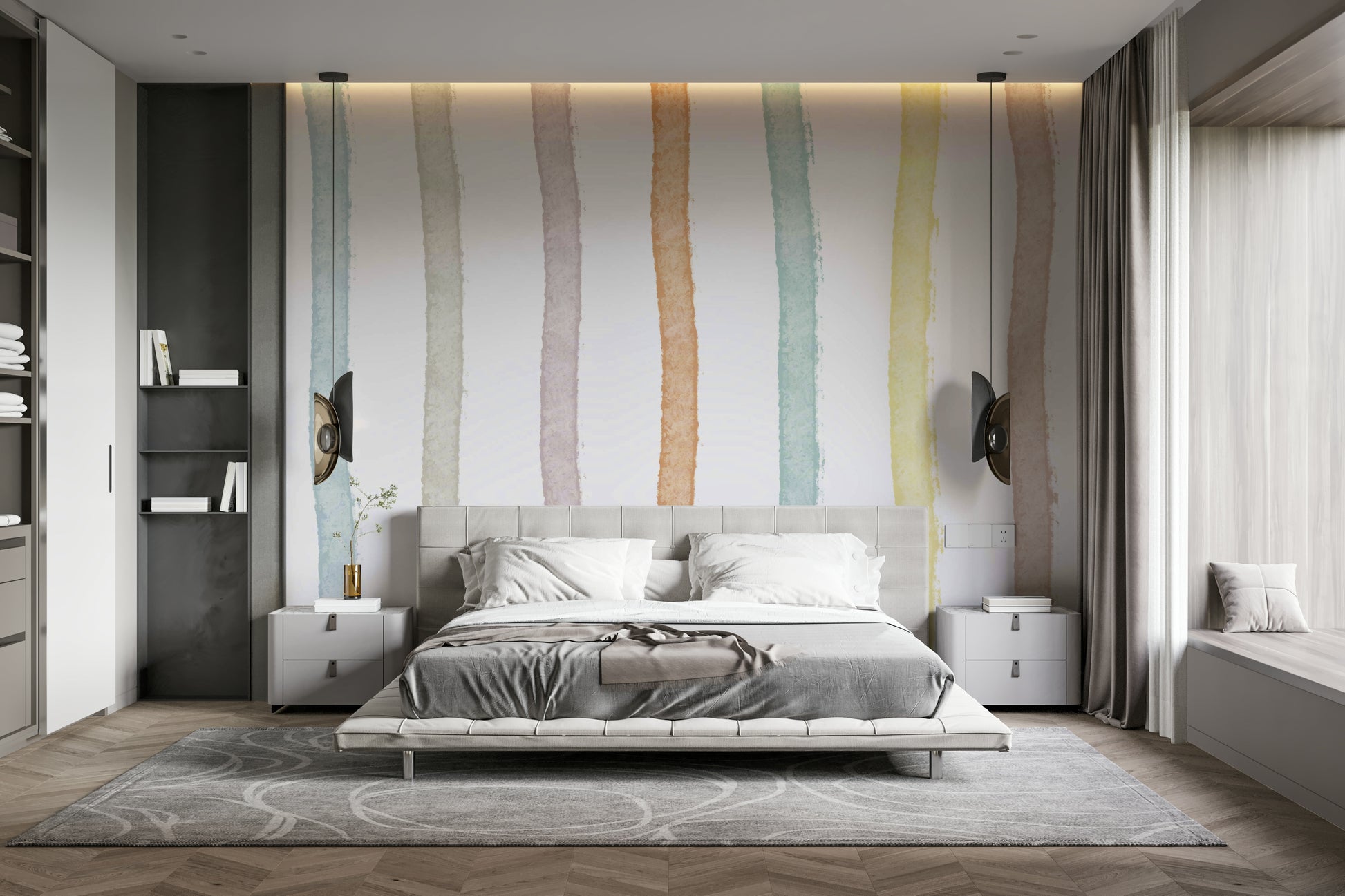 A beautiful vertical watercolor wallpaper mural with abstract strokes.

