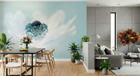 A graceful subtle bloom wall mural in soft, elegant tones.

