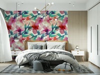 A graceful subtle flower wall mural in cool, natural tones.

