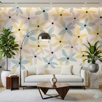 An artistic gentle bloom mural on minimalist wallpaper.

