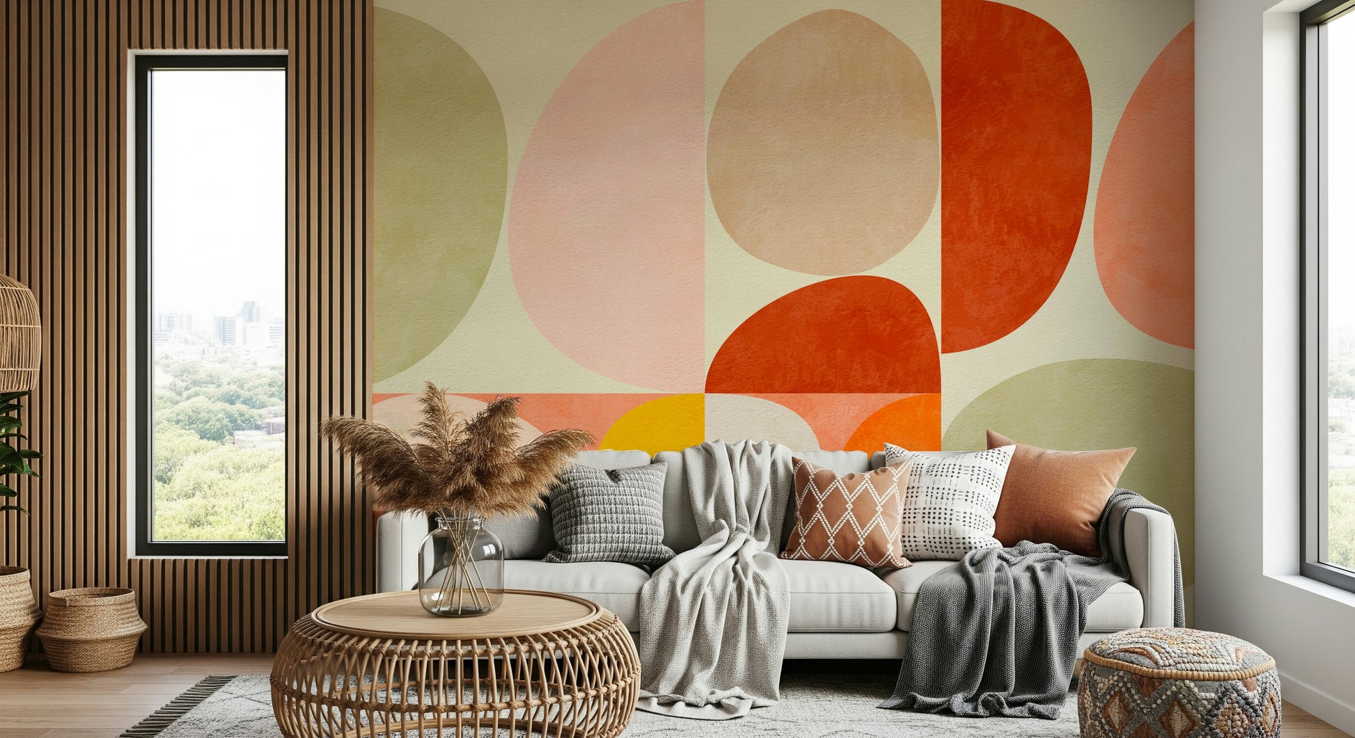 A beautiful modern art wall mural for a living room.

