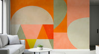 A graceful modern abstract wall mural in warm, natural tones.

