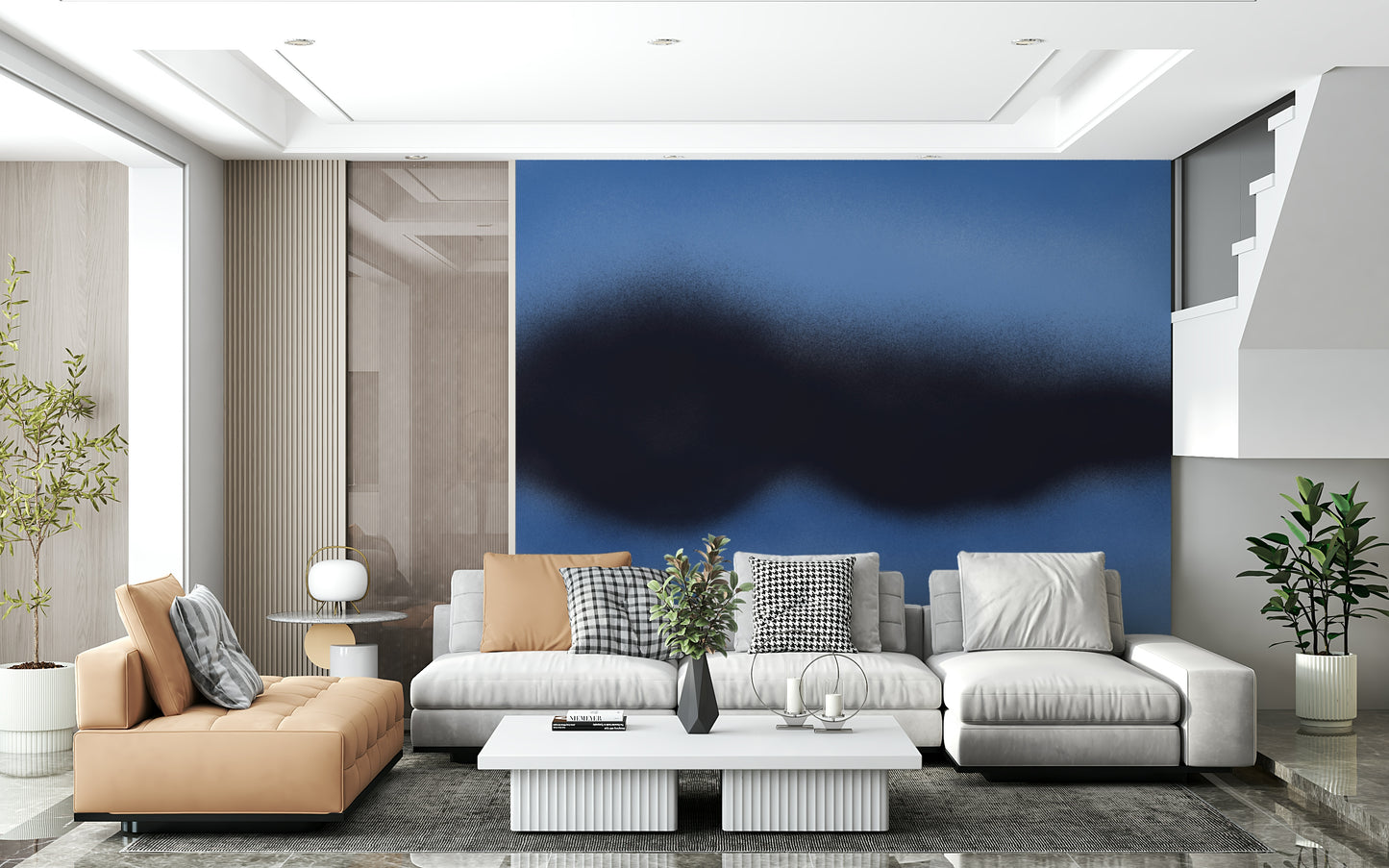 A beautiful azure dreamscape wallpaper mural for a modern home.

