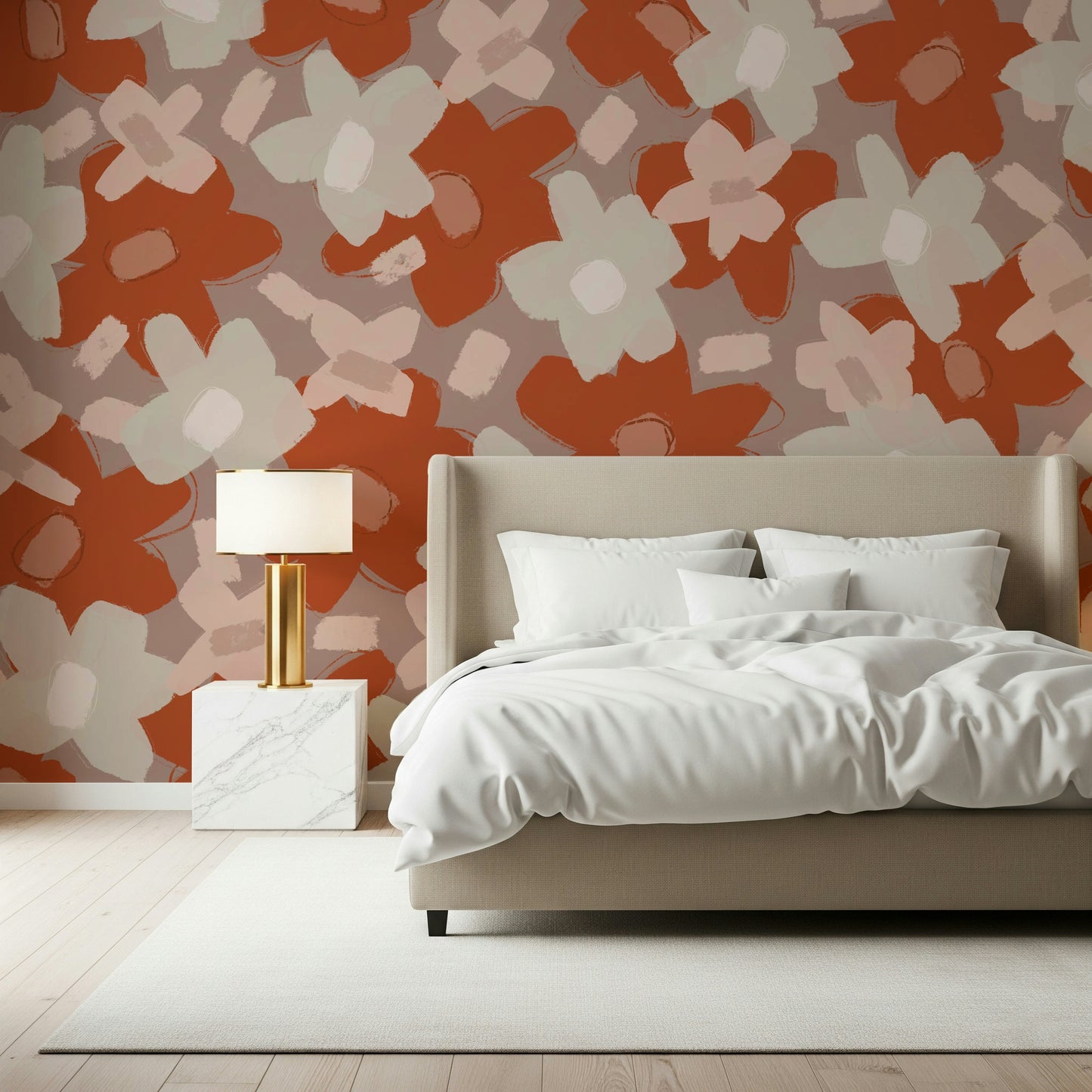 A beautiful modern art wall mural of delicate flowers.

