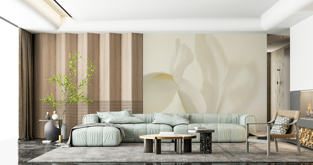 A beautiful ethereal floral wallpaper mural for a modern room.

