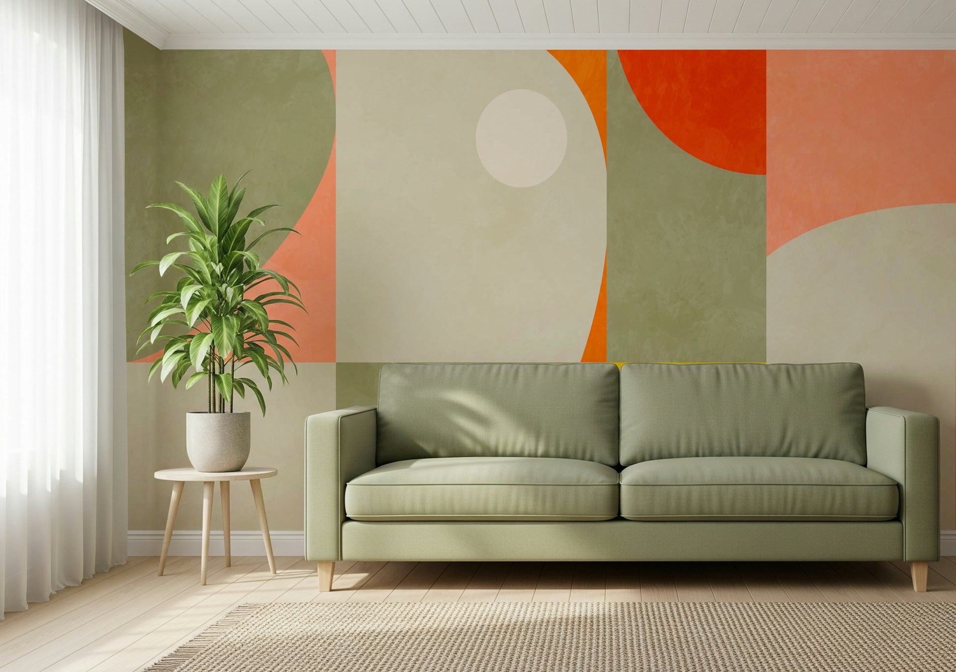 A graceful subtle pattern wall mural in cool, natural tones.

