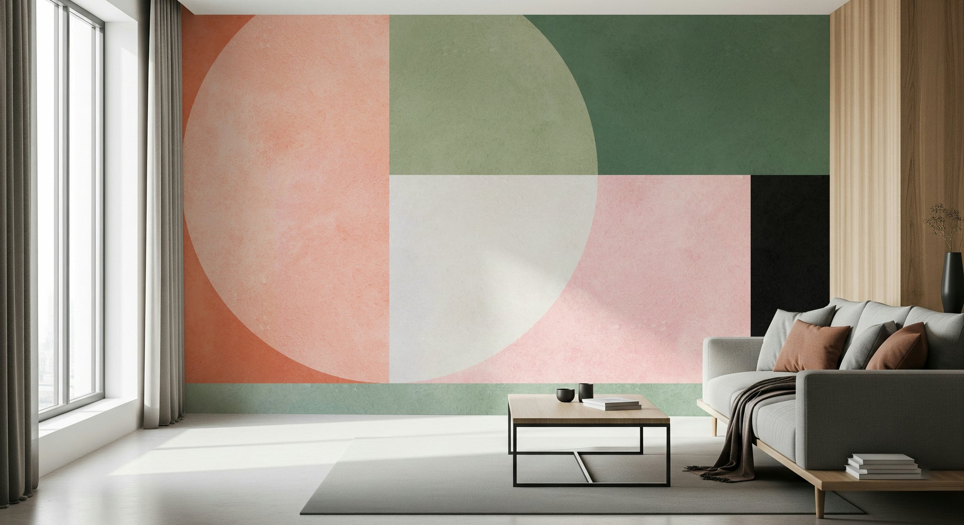 A graceful subtle pattern wall mural in warm, natural tones.

