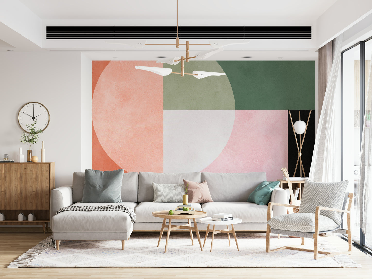 A beautiful modern art wall mural of abstract forms.

