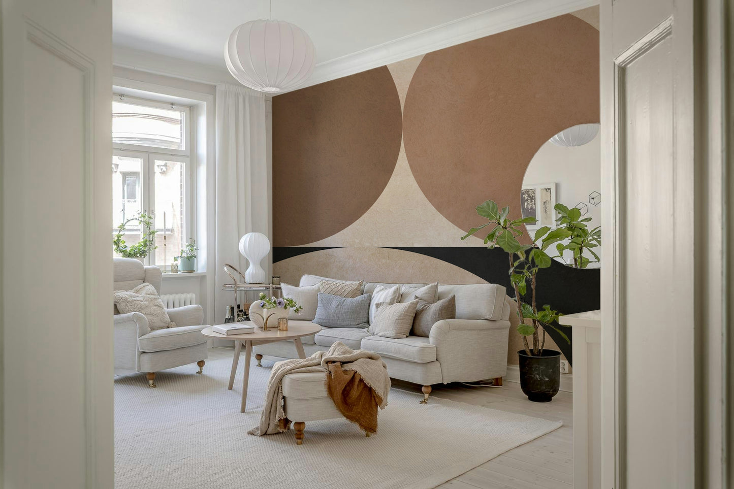 An artistic minimalist shape mural for home decor.

