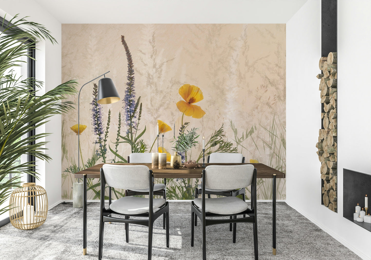 A classic floral wallpaper for walls with a wild theme.

