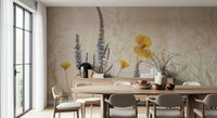 A peaceful flower design mural on decorative wallpaper.

