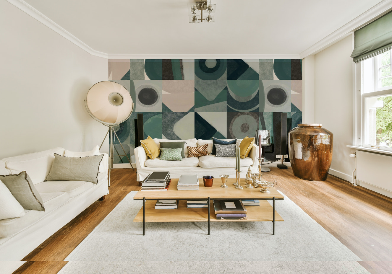 A beautiful abstract tile pattern wallpaper mural for a modern home.

