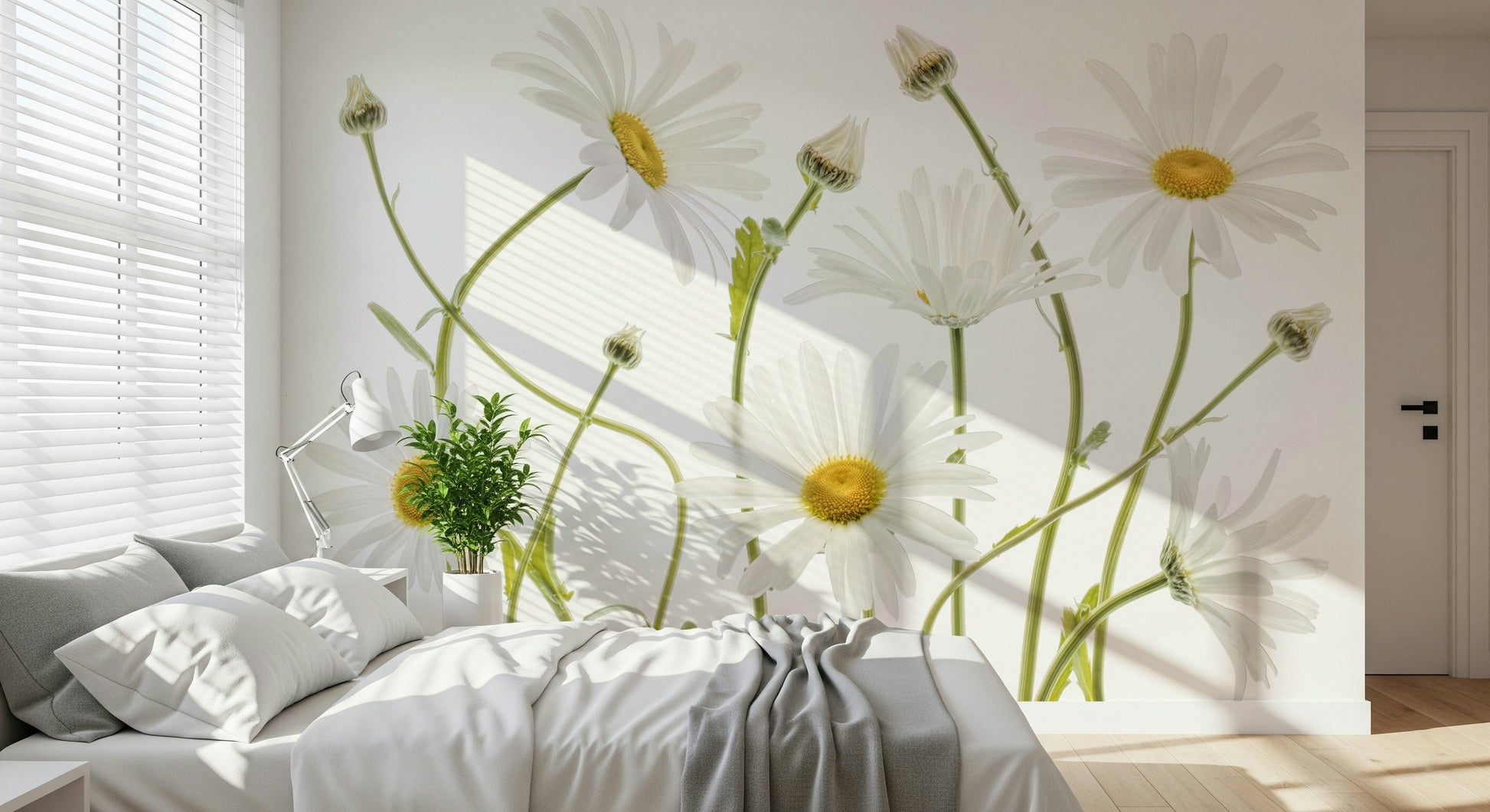 A beautiful modern art wall mural of delicate flowers.

