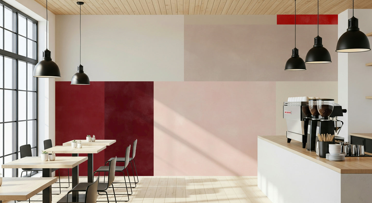 A graceful subtle block wall mural in soft, blush tones.

