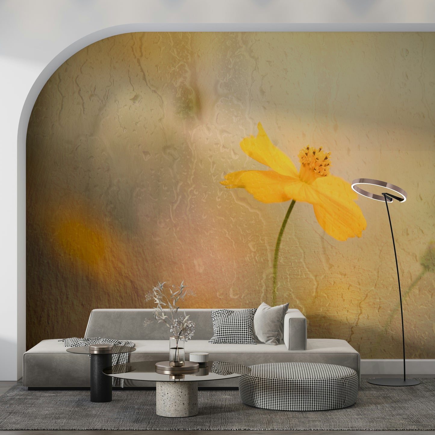 A contemplative floral pattern wallpaper mural for a feature wall.

