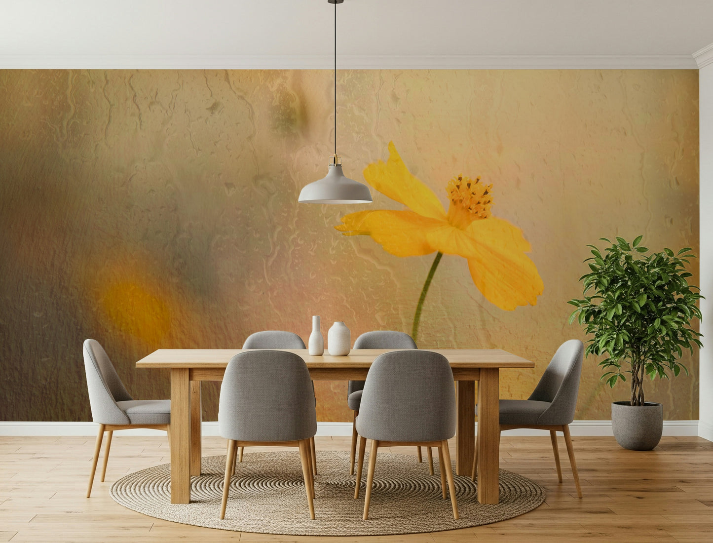 A beautiful modern art wall mural of delicate flowers.

