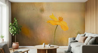 A peaceful flower design mural on decorative wallpaper.


